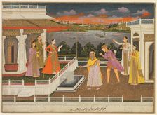 A blindfolded suitor is brought before a princess, 1755. Creator: Fayzullah (Indian, active c. 1730-1765)