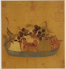 A blue glass dish filled with fruit, Ming dynasty, 1368-1644. Creator: Unknown
