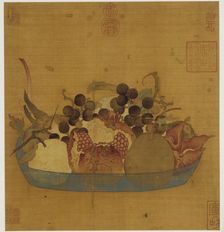 A blue glass dish filled with fruit, Ming dynasty, 1368-1644. Creator: Unknown