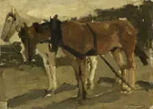 A Brown and a White Horse in Scheveningen, c.1880-c.1923. Creator: George Hendrik Breitner
