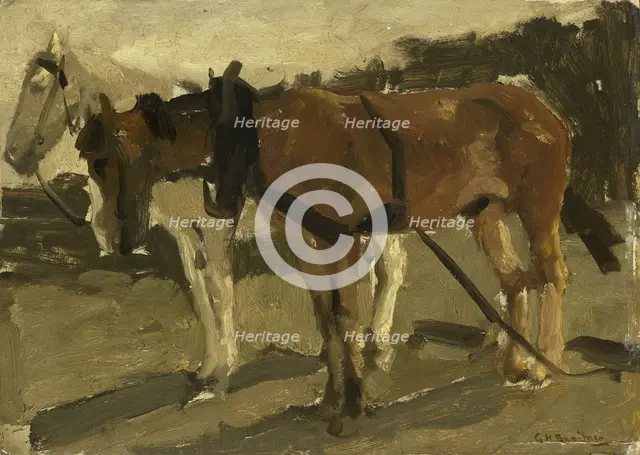 A Brown and a White Horse in Scheveningen, c.1880-c.1923. Creator: George Hendrik Breitner.