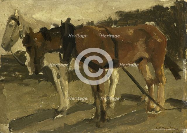 A Brown and a White Horse in Scheveningen, c.1880-c.1923. Creator: George Hendrik Breitner.
