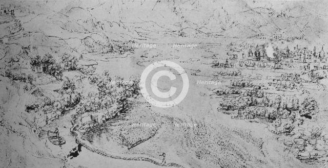 'A Broad River with a Canal Running Beside It', c1480 (1945). Artist: Leonardo da Vinci.