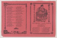 A broadsheet with a popular song La China on the recto, on the verso the dance ..., ca. 1900-1910. Creator: José Guadalupe Posada