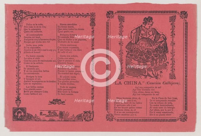 A broadsheet with a popular song 'La China' on the recto, on the verso the dance ..., ca. 1900-1910. Creator: José Guadalupe Posada.