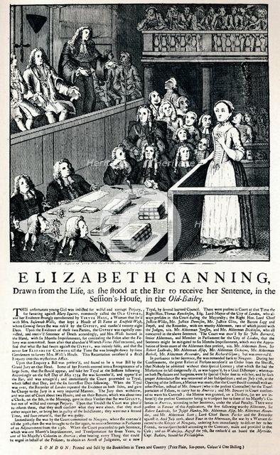 A broadside of 1754 reporting on the case of Elizabeth Canning, 1915. Artist: Unknown