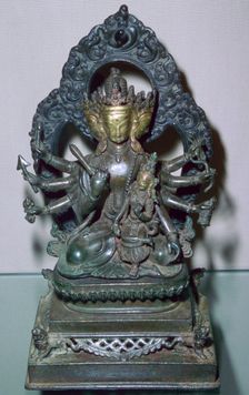 A bronze statuette of Bodhisattva Manjunatha, a Nepalese deity
