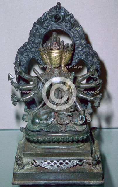 A bronze statuette of Bodhisattva Manjunatha, a Nepalese deity. Artist: Unknown
