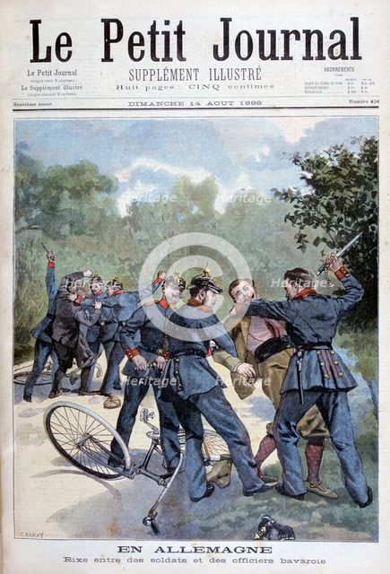A brawl between German soldiers and Bavarian officers, Germany, 1898. Creator: F Meaulle.