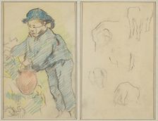 A Breton Boy with a Jug; Five Animal Forms [verso], 1884-1888. Creator: Paul Gauguin