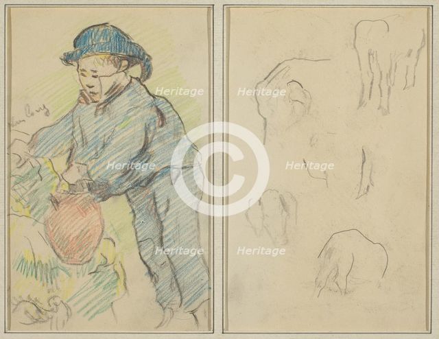 A Breton Boy with a Jug; Five Animal Forms [verso], 1884-1888. Creator: Paul Gauguin.
