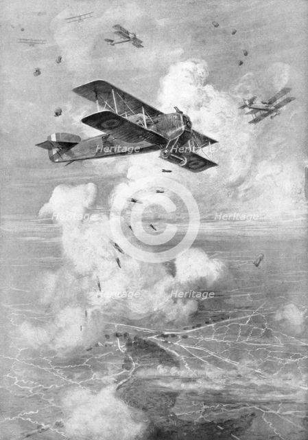 A Breguet French biplane bomber in action, c1917 (1926). Artist: Unknown