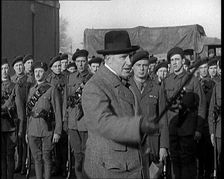 A British Man Inspecting and Speaking to Lines of Irish Auxiliary Soldiers, 1921. Creator: British Pathe Ltd