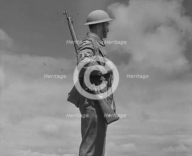 A British Local Defence Volunteer on Guard, 1940. Creator: British Pathe Ltd.