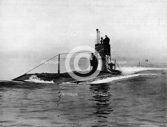 'A British submarine running on the surface of the water', 1914. Artist: Unknown.