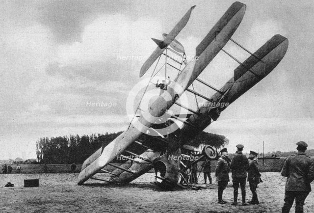 A British Vickers Vimy biplane, crashed south-west of Lille, France, World War I, 1917. Artist: Unknown