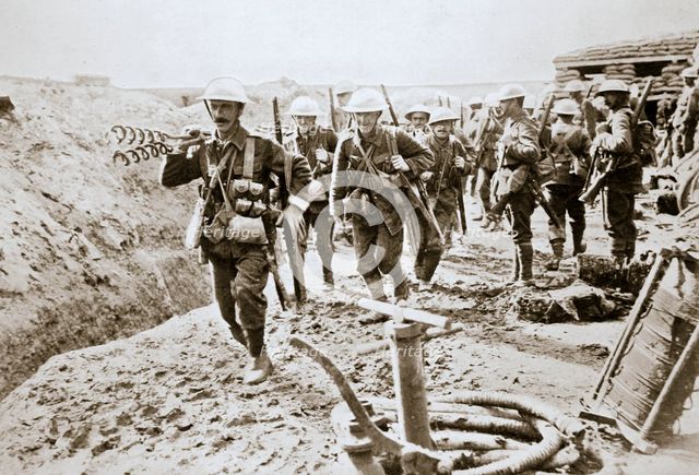 A British wiring party going up to the trenches, Somme campaign, France, World War I, 1916. Creator: Unknown.