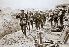 A British wiring party going up to the trenches, Somme campaign, France, World War I, 1916. Creator: Unknown