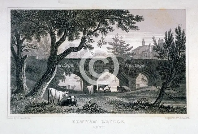 A bridge at Eltham Palace, Kent, 1828. Artist: Henry Adlard