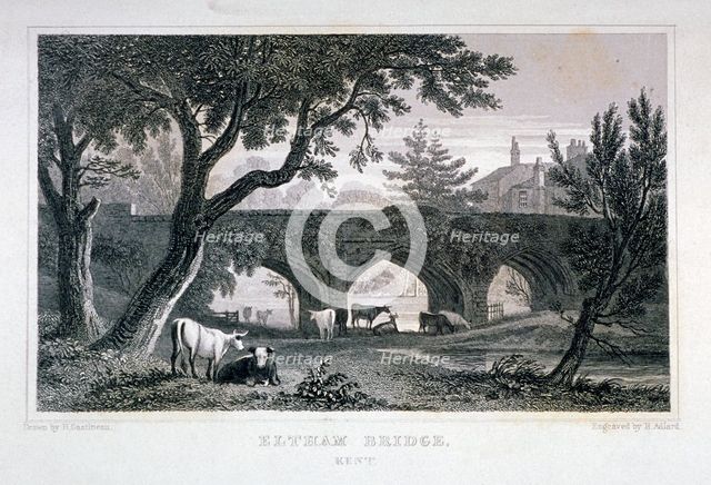 A bridge at Eltham Palace, Kent, 1828. Artist: Henry Adlard