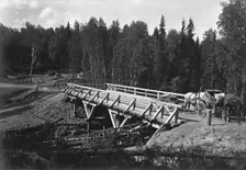 A Bridge of 12 Sazhens Length Across the Sosnovka River on the Votinovskoaia Railroad, 1909. Creator: Dorozhno-Stroitel'nyi Otdel