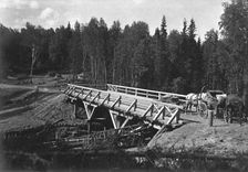 A Bridge of 12 Sazhens Length Across the Sosnovka River on the Votinovskoaia Railroad, 1909. Creator: Dorozhno-Stroitel'nyi Otdel
