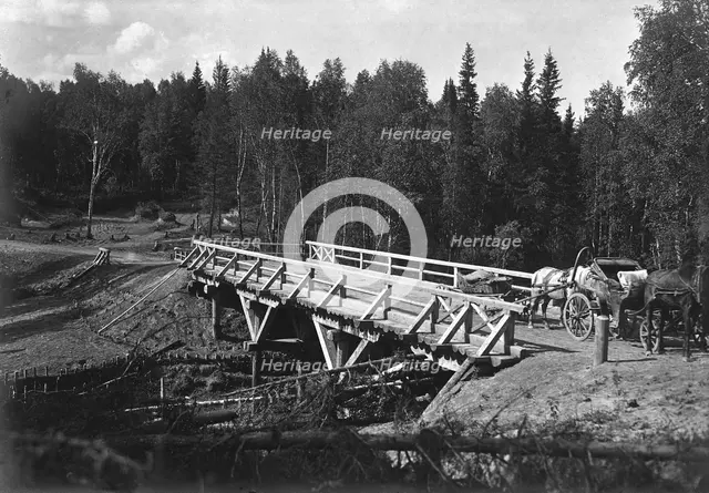 A Bridge of 12 Sazhens Length Across the Sosnovka River on the Votinovskoaia Railroad, 1909. Creator: Dorozhno-Stroitel'nyi Otdel.
