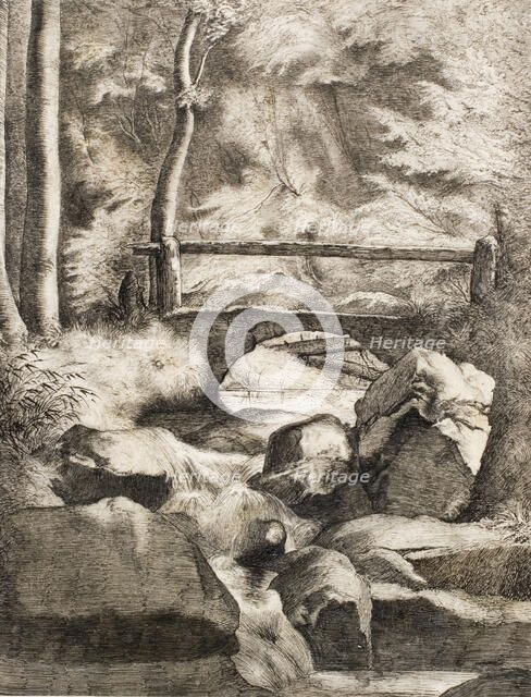 A Bridge over a Forest Stream, 1840s. Creator: Heinrich Dreber.