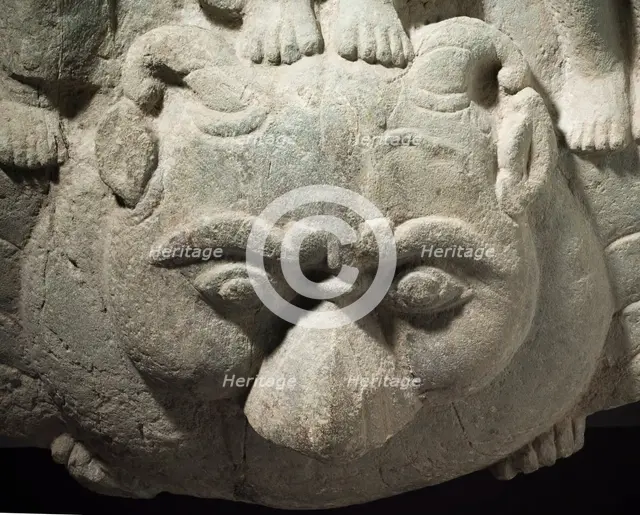 A Buddha Flanked by Figures Standing on a Mythical Creature (image 5 of 6), 8th-9th century. Creator: Unknown.