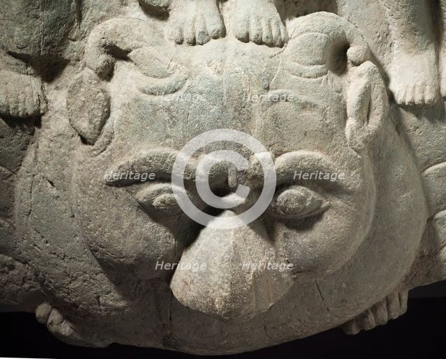 A Buddha Flanked by Figures Standing on a Mythical Creature (image 5 of 6), 8th-9th century. Creator: Unknown.