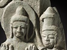 A Buddha Flanked by Figures Standing on a Mythical Creature (image 6 of 6), 8th-9th century. Creator: Unknown