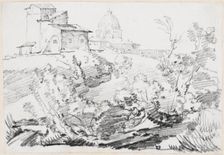 A Building on a Hill with Saint Peter's in the Distance, 1744/1750. Creator: Joseph-Marie Vien the Elder