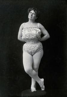 A Bulgarian female acrobat wearing a leotard and tights, between 1890 and 1910. Creator: Unknown