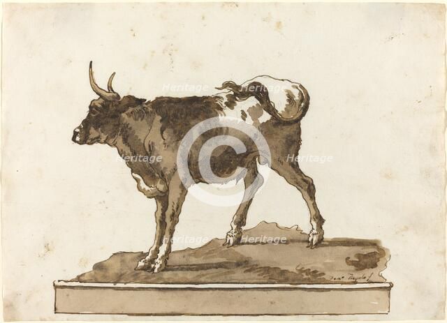 A Bull on a Ledge, 1770s. Creator: Giovanni Battista Tiepolo.
