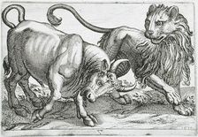 A Bull Attacking a Lion, 1610. Creator: Hendrick Hondius I