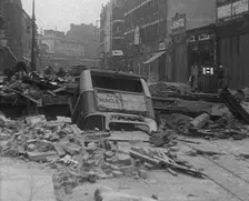 A Bus in a Bomb Crater, 1940. Creator: British Pathe Ltd