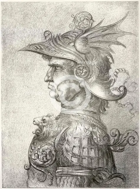 A bust of a warrior in profile, 1882. Artist: Unknown