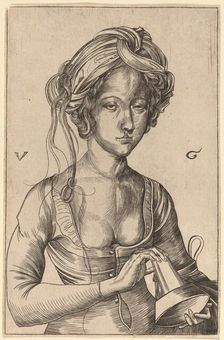 A Bust Figure of a Foolish Virgin Holding Her Inverted Lamp. Creator: Urs Graf