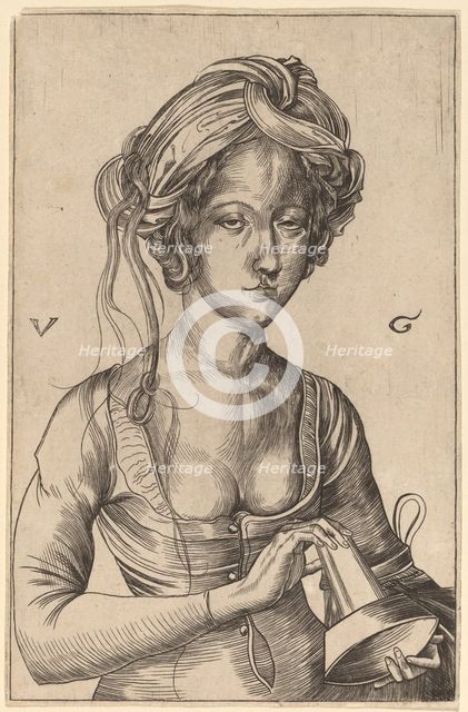 A Bust Figure of a Foolish Virgin Holding Her Inverted Lamp. Creator: Urs Graf.