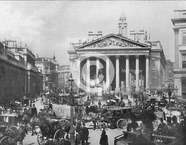 'A Busy Corner - The Royal Exchange and Bank of England', 1909. Creator: Francis Frith & Co.