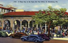 A Busy Day at the Open Air Post Office, St Petersburg, Florida USA, 1940