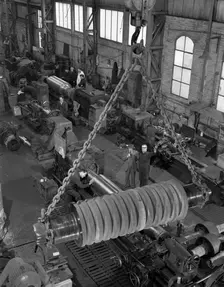 A busy foundry shop floor with lathes, Wombwell, near Barnsley, South Yorkshire, 1963. Creator: Michael Walters