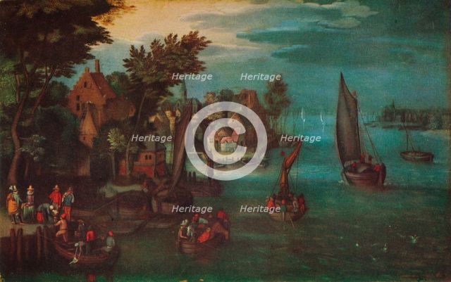 'A Busy River Scene with Dutch Vessels and a Ferry', c1605. Artist: Jan Bruegel The Elder.