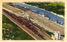 A busy time along the docks at Port Houston, Houston, Texas USA, 1947