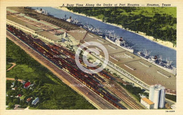 'A busy time along the docks at Port Houston, Houston, Texas', USA, 1947. Artist: Unknown