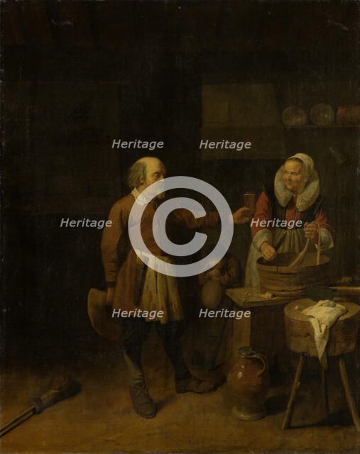 A Butcher Offering a Woman a Glass of Beer, 1639. Creator: David Ryckaert III.