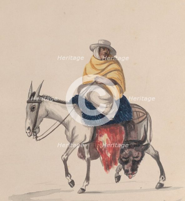 A butcher riding a donkey, from a group of drawings depicting Peruvian costume, ca. 1848. Creator: Attributed to Francisco (Pancho) Fierro.
