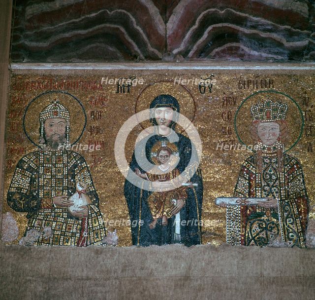 A Byzantine mosaic of the Virgin and Child between the Emperor John II Comnenus and Empress Irene. Artist: Unknown