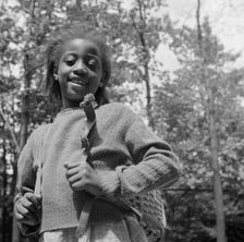 A camper all ready to start on a hike at Camp Fern Rock, Bear Mountain, New York, 1943 Creator: Gordon Parks
