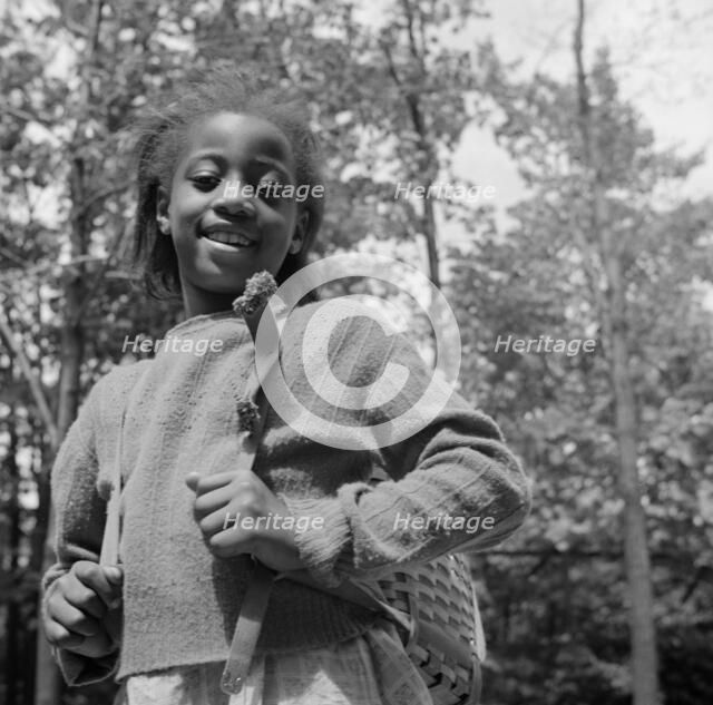 A camper all ready to start on a hike at Camp Fern Rock, Bear Mountain, New York, 1943 Creator: Gordon Parks.